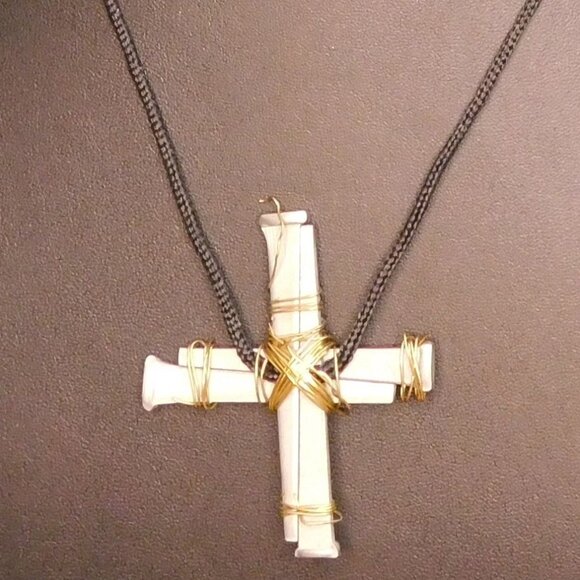 Handmade Metal Spike Brutalist Cross Necklace - Picture 2 of 3